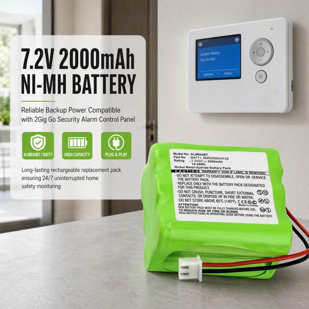 Home Security Battery Replacement - Bateria de substituição recarregável Ni-MH ALM844BT